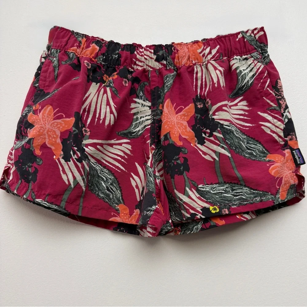 Patagonia Women's Athletic Shorts in Pinkish Red with Floral Pattern